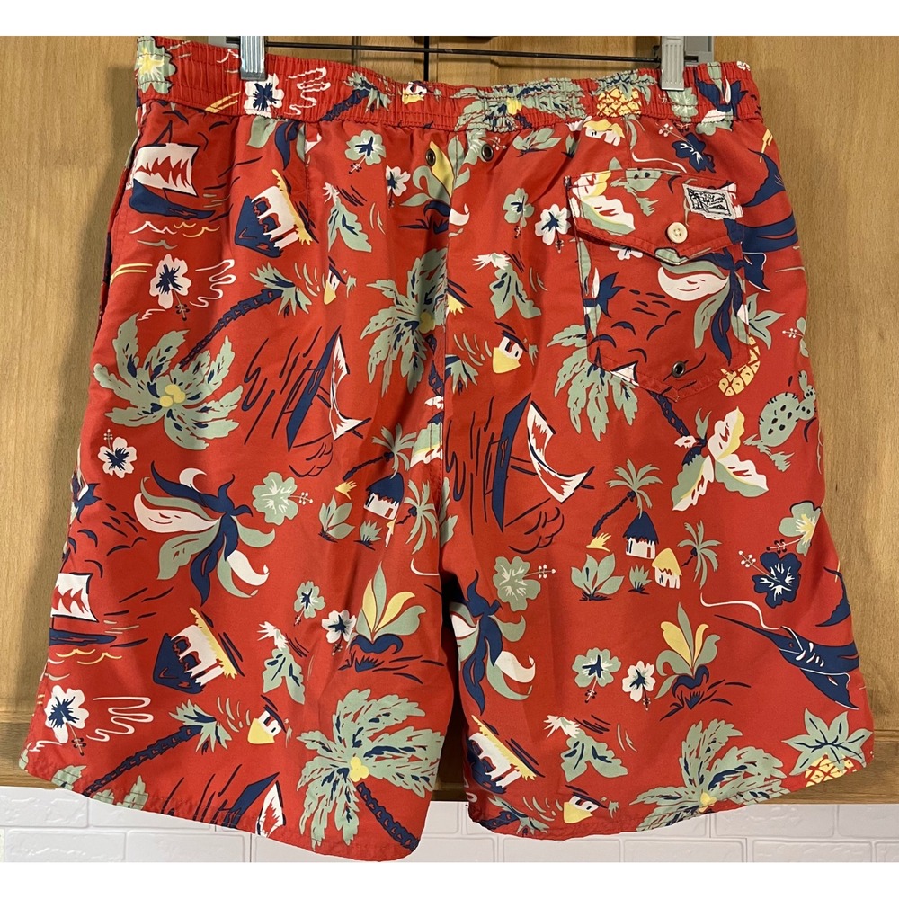 Polo Ralph Lauren Swim Trunks Men's XL Red Tropical Island Print Shorts - Picture 2 of 8